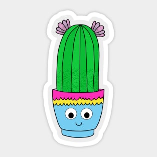 Cute Cactus Design #145: Pretty Prickly Pear Cactus In Cute Pot Sticker